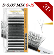 Ресницы для наращивания готовые пучки 3D изгиб D 0.07 микс 8-15 Nagaraku