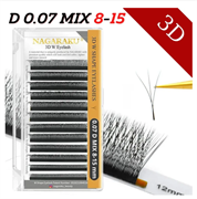 Ресницы для наращивания готовые пучки 3D изгиб D 0.07 микс 8-15 Nagaraku 4207